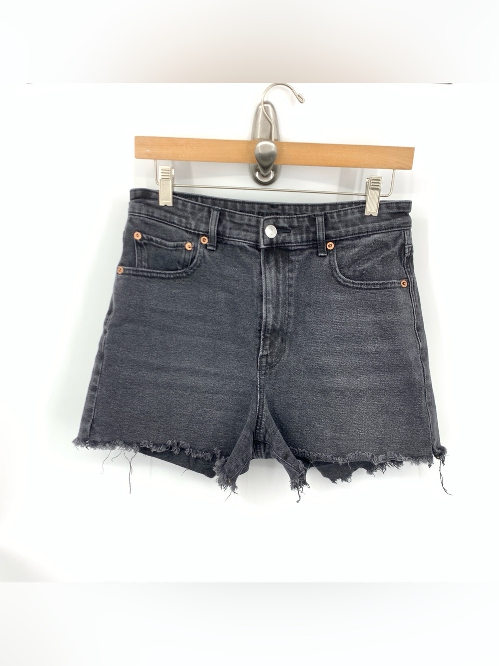American Eagle Women Size 6 Shorts Black Denim Jean Cutoff 90s Boyfriend Stretch